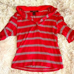 Button Up Collared Striped Tee